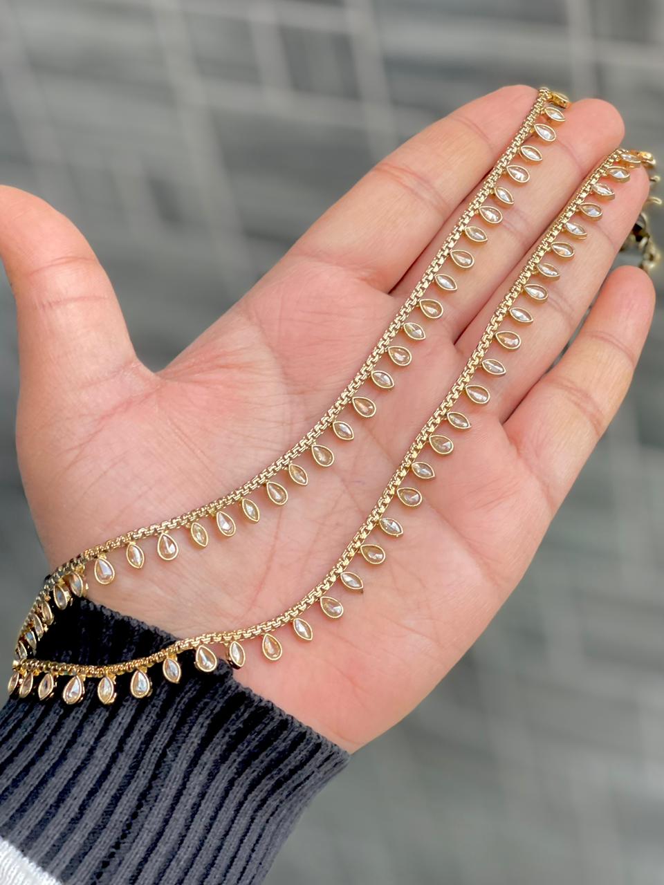 Beautiful Premium Quality Original Gold Plated Reverse Ad Stone Work Brass Payal…. No Compromise In 